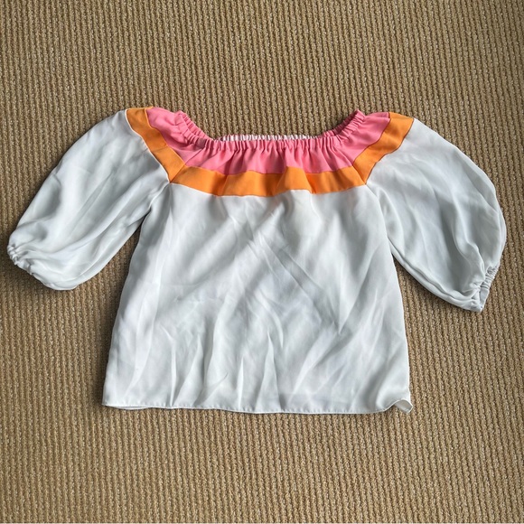 Trina Turk Luella Top Pink Orange White Off the Shoulders Whitewash SZ XS - Picture 5 of 13